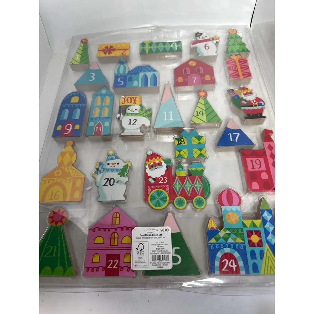 Wondershop Countdown Block Set Christmas Wood Advent Calendar 25pc MulticolorNEW